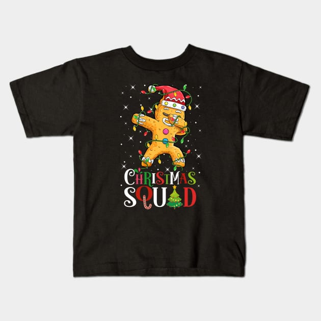 Christmas Squad Funny Xmas Dabbing Gingerbread Christmas Lights Kids T-Shirt by springins